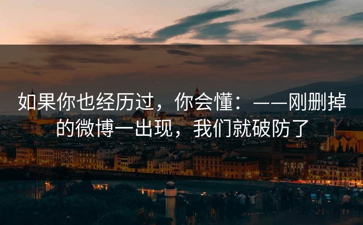 如果你也经历过，你会懂：——刚删掉的微博一出现，我们就破防了